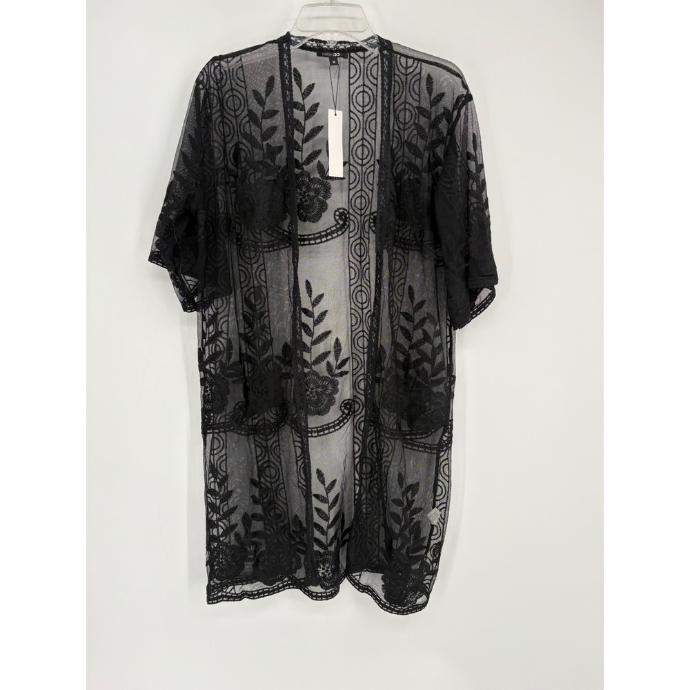 Papermoon Kimono Women M Black Floral Sheer Lace Mesh Cardigan Layering Romantic